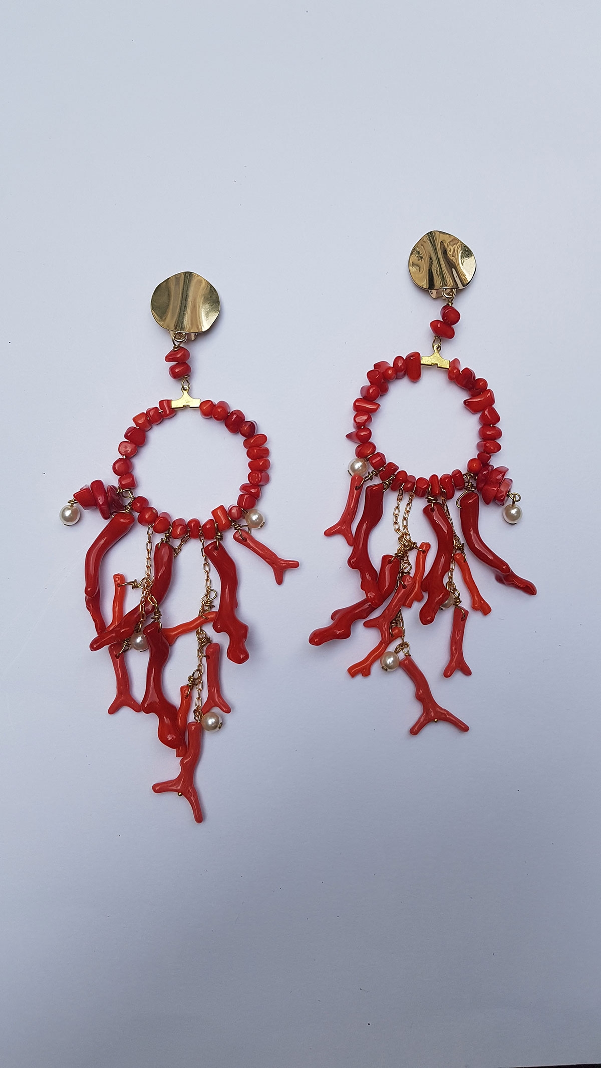 Boucles d'oreilles longues corail rouge femmes