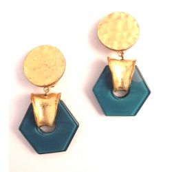 Boucle d'oreille octogone bleu