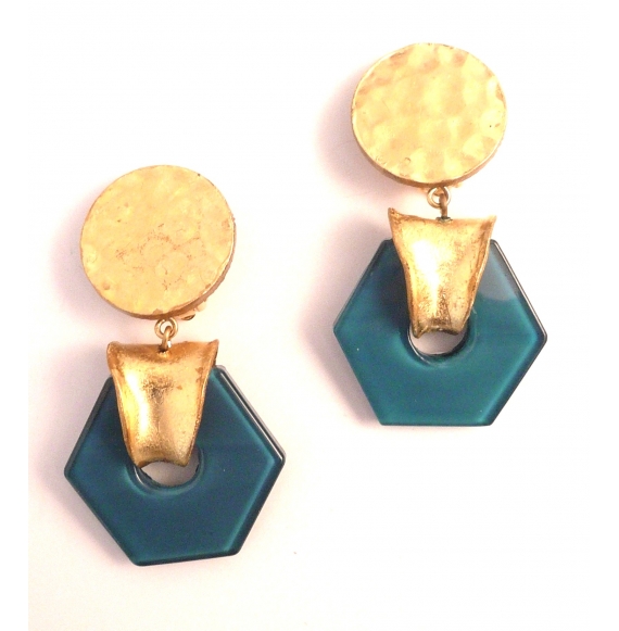 Boucle d'oreille octogone bleu
