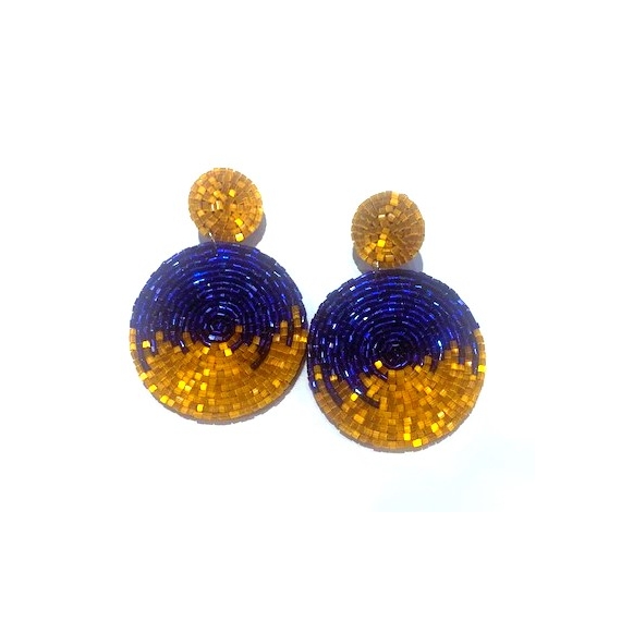 BOUCLE D'OREILLE CLEOPATRE BLEU ROI/OR